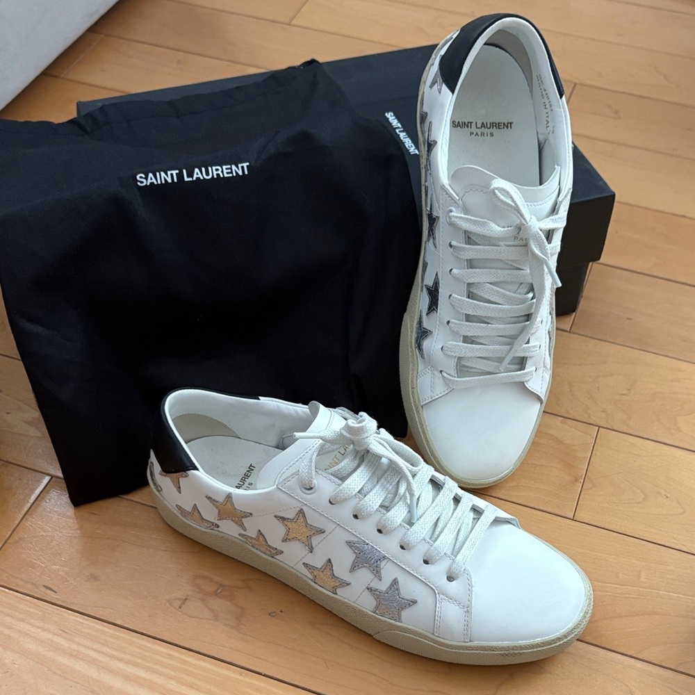 Saint Laurent White Sneakers with Silver Stars